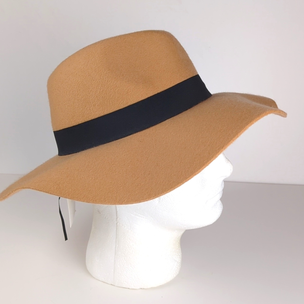 New Women's Tan Black Wool Boho Wide Brim Hat